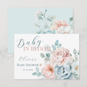 Cartão De Agradecimento Bebê em Bloom Dusty Chá de fraldas Azul