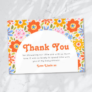 Cartão De Agradecimento Bebê em Bloom Retro Groovy Chá de fraldas de flore