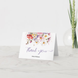 Cartão De Agradecimento Bebê em Bloom WildFlower Lilac Chá de fraldas