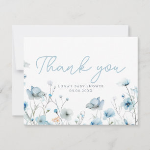 Cartão De Agradecimento Bebê em Chá de fraldas de flor silvestre azul-Blog