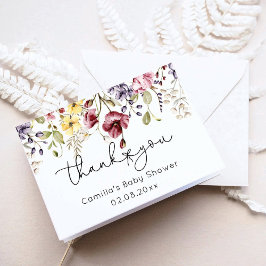 Cartão De Agradecimento Bebê Em Chá de fraldas De Flores Selvagens Bloquea