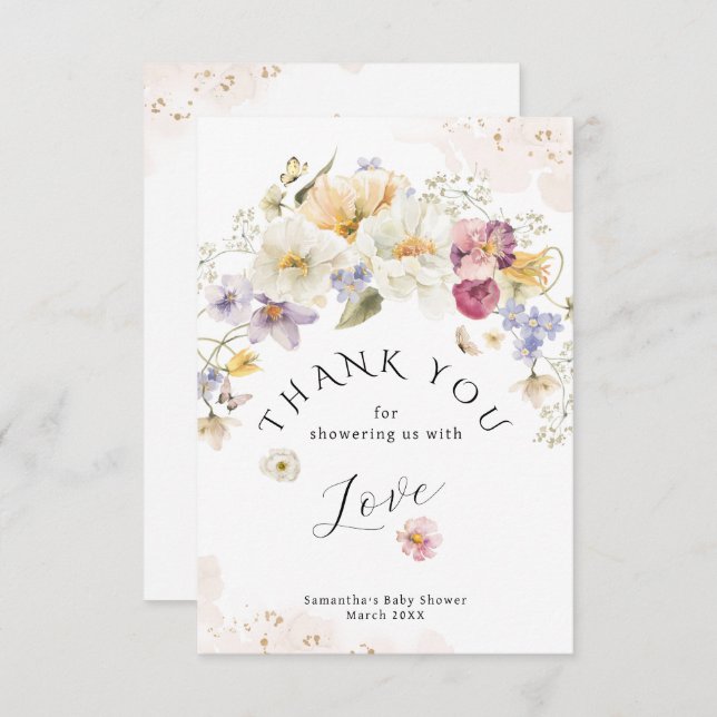 Cartão De Agradecimento Bebê em Chá de fraldas Russo de Flor Selvagem (Frente/Verso)