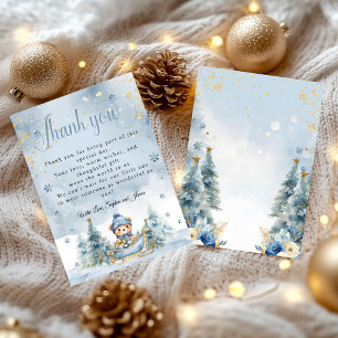 Cartão De Agradecimento Bebê Está Frio Fora do Urso Inverno │ Azul Dourado