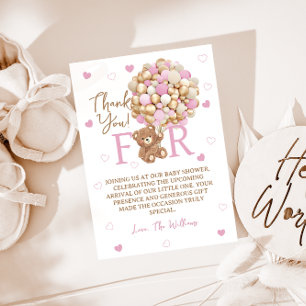 Cartão De Agradecimento Bebê Garota Esperar balões cor-de-rosa chá de fral