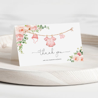 Cartão De Agradecimento Bebê Girl Clothesline Obrigado
