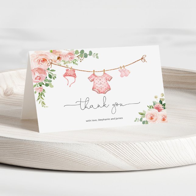 Cartão De Agradecimento Bebê Girl Clothesline Obrigado (Criador carregado)