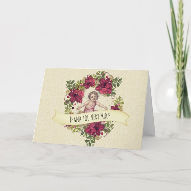 Cartão De Agradecimento Bebê Jesus Natal Pointsettia Wreath (Frente)