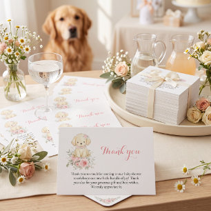 Cartão De Agradecimento Bebê Menina Chuveiro Retriever Cachorrinho Floral