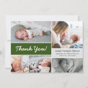 Cartão De Agradecimento Bebê Menino Nascimento Colagem de Fotos Personaliz