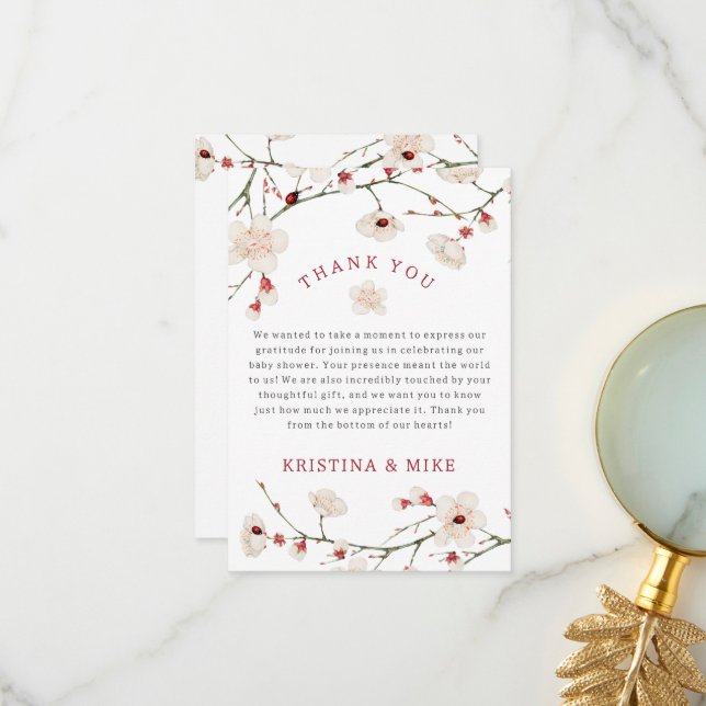 Cartão De Agradecimento Bebê no Bloom Chá de fraldas (Frente/Verso In Situ)