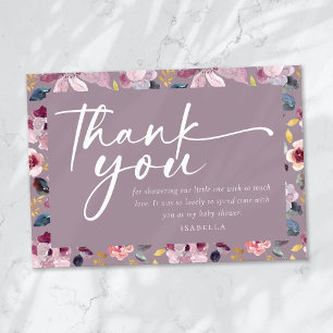 Cartão De Agradecimento Bebê no Bloom Lilac Floral Chá de fraldas