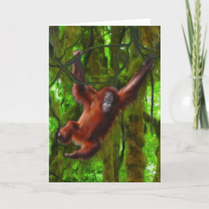 Cartão De Agradecimento Bebê Orangutan e Floresta Tropical Primatas Arte 