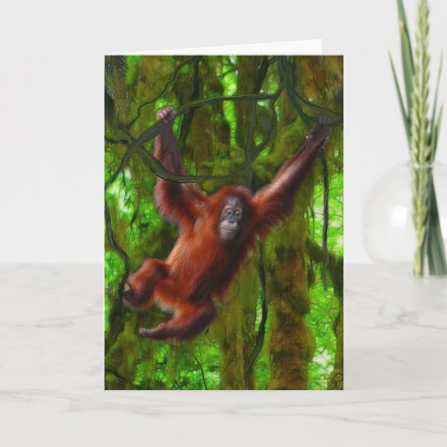 Cartão De Agradecimento Bebê Orangutan e Floresta Tropical Primatas Arte P (Frente)