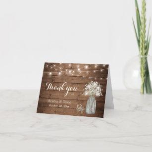 Cartão De Agradecimento Bebê respira Floral Mason Jar Lights Obrigado