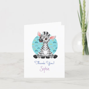Cartão De Agradecimento Bebê Zebra Fofo Cartoon, Nome & Mensagem Personali