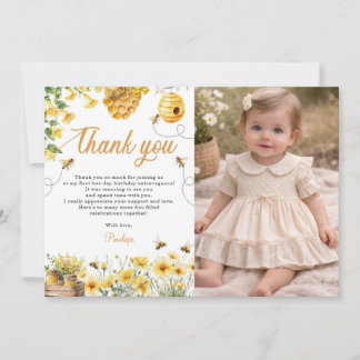Cartão De Agradecimento Bee Flower Yellow Birthday Photo