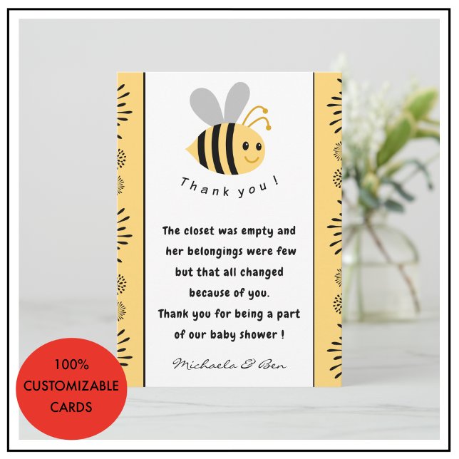 Cartão De Agradecimento Bee, obrigado, Cartões, doce como Chá de fraldas d (Bee thank you cards Sweet as can bee Baby shower)
