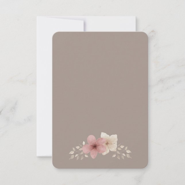 Cartão de Agradecimento Bege e Floral Rosa (Frente)