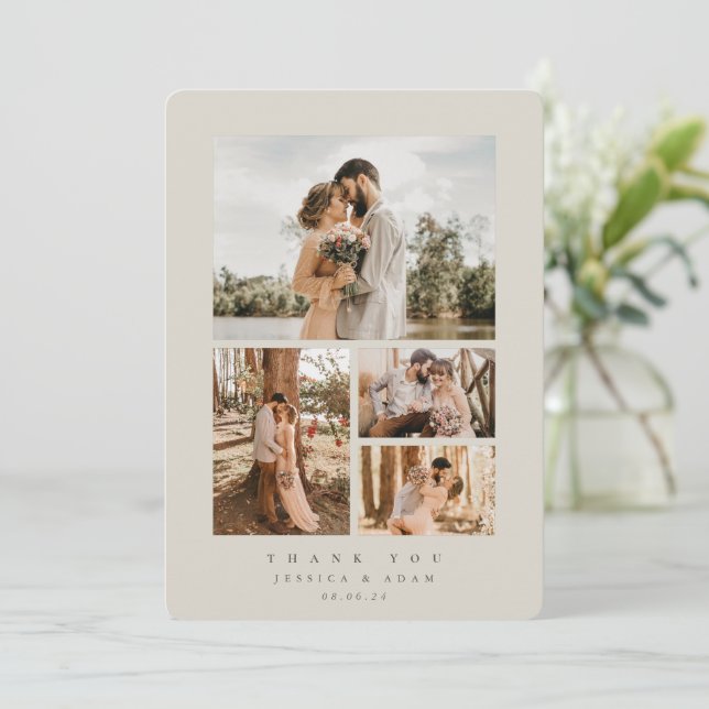 Cartão De Agradecimento Beige Elegant Mínimo 4 Foto: Flat (Em pé/Frente)