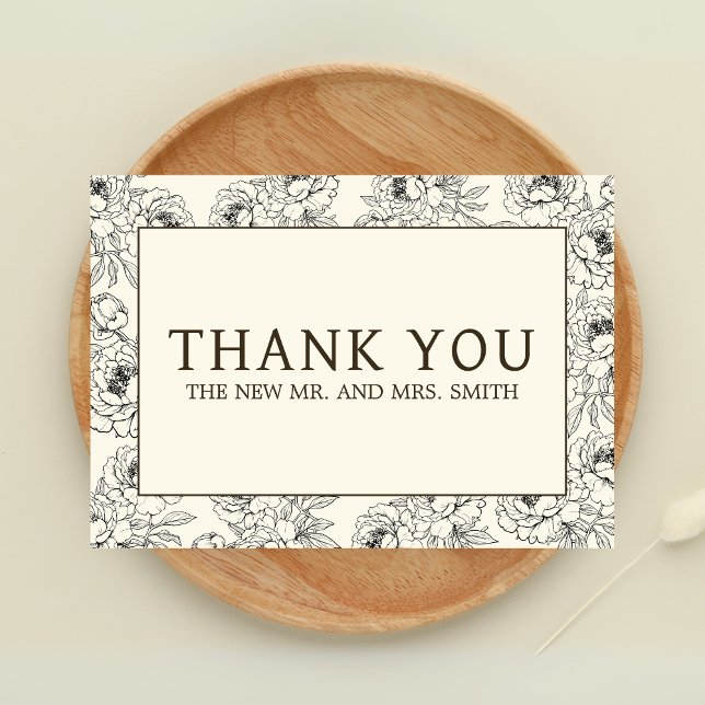Cartão De Agradecimento Beige Floral Wedding (Floral Beige Wedding Thank you Card)