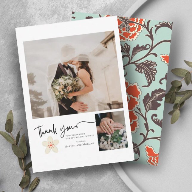 CARTÃO DE AGRADECIMENTO BEIGE PEONY PHOTO CHINOISERIE (Criador carregado)