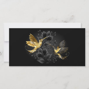 Cartão De Agradecimento Beija-flor Preto e Dourado