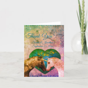 Cartão De Agradecimento Beijar Casamento Cardíaco Unicórnios Personalizado