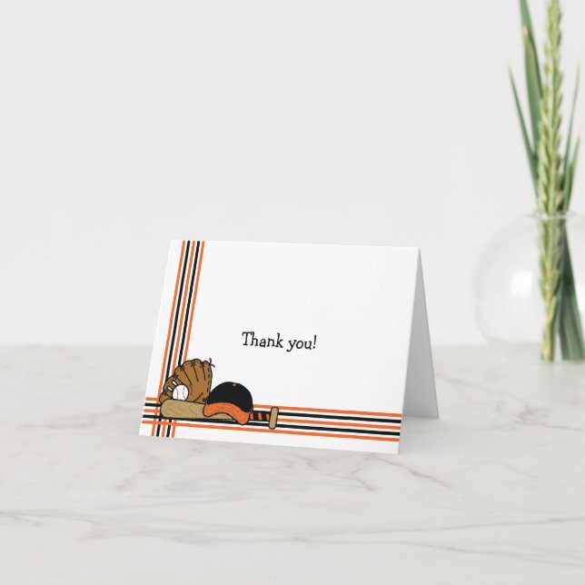 Cartão De Agradecimento Beisebol Laranja e Preto Obrigado chá de fraldas N (Frente)