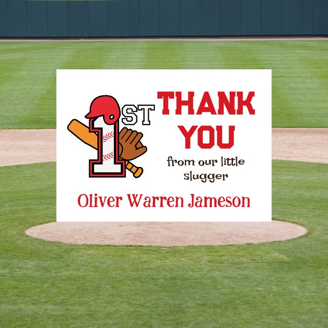 Cartão De Agradecimento Beisebol primeiro aniversario (boy's baseball 1st birthday thank you card)