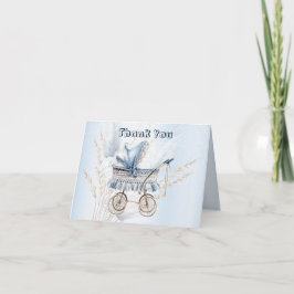 Cartão De Agradecimento Bela Carrinho de Bebê Clássico Fofo Azul Floral