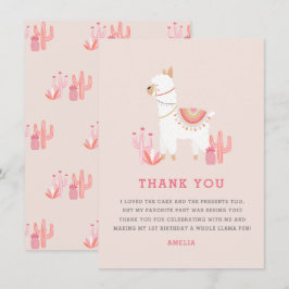 Cartão De Agradecimento Bela Diversão Llama Rosa Primeiro Aniversário