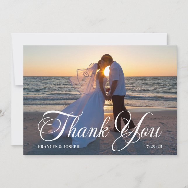 Cartão De Agradecimento Bela Foto de Casamento com Script Forma (Frente)