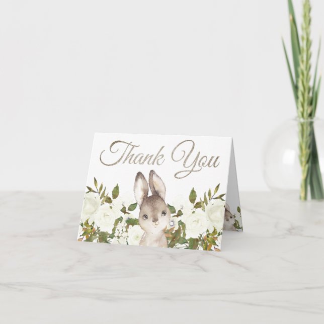 Cartão De Agradecimento Bela Woodland Bebê Coelhinha Aniversário Obrigado (Frente)