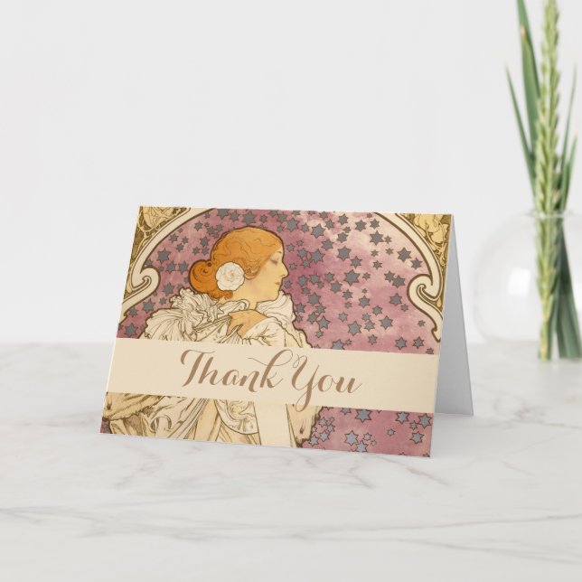 Cartão De Agradecimento Beleza da Mulher Mucha Art Nouveau (Frente)