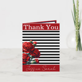 Cartão De Agradecimento Beleza Floral Preto e Branco