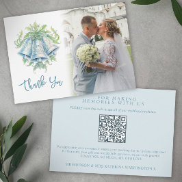 Cartão De Agradecimento Belga azul verde foto de casamento da cinza QR Cod