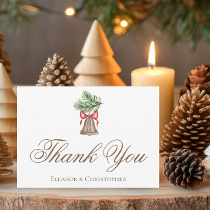Cartão De Agradecimento Bell de Natal do Casamento Feriado Elegante
