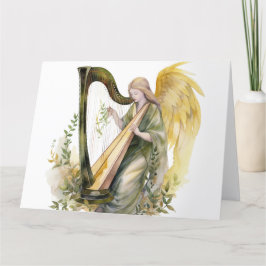 Cartão De Agradecimento Belo Anjo A Jogar Harp Watercolor