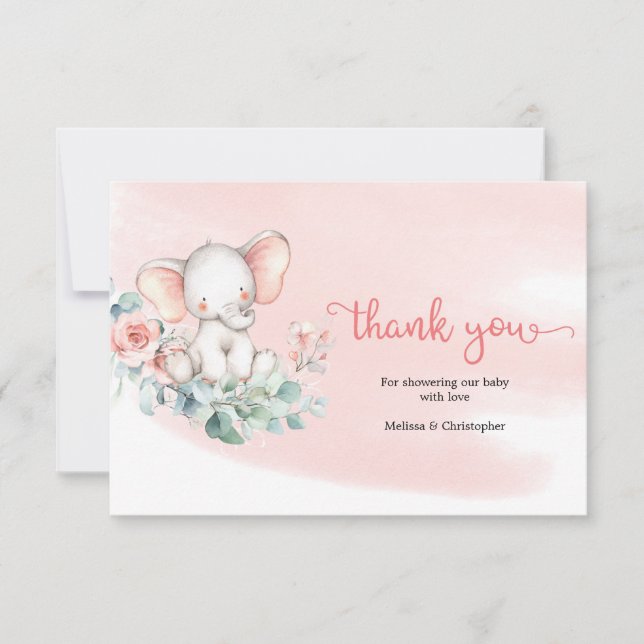 Cartão De Agradecimento Belo bebê elefante eucalipto, obrigado você (Frente)
