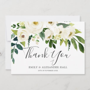 Cartão De Agradecimento Belo Casamento de Elegante Branco Floral Branco Be