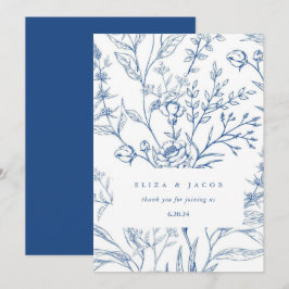 Cartão De Agradecimento Belo Casamento Floral Azul e Branco