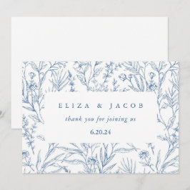 Cartão De Agradecimento Belo Casamento Floral Azul e Branco