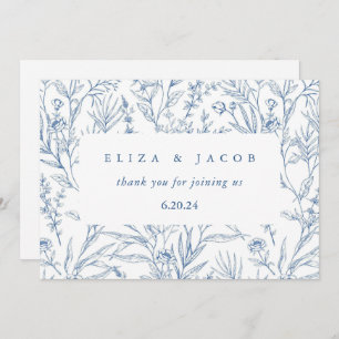 Cartão De Agradecimento Belo Casamento Floral Azul e Branco
