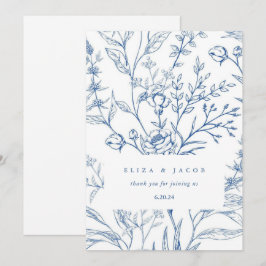 Cartão De Agradecimento Belo Casamento Floral Azul e Branco