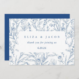 Cartão De Agradecimento Belo Casamento Floral Azul e Branco
