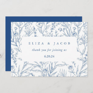 Cartão De Agradecimento Belo Casamento Floral Azul e Branco