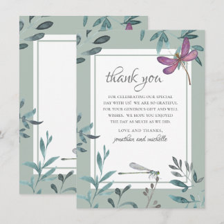 Cartão De Agradecimento Belo Dragonfly e Casamento Verde Jardim