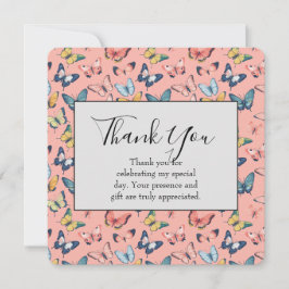 Cartão De Agradecimento Belo Impressão de Borboleta Colorida Obrigado
