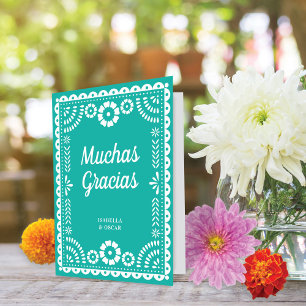 Cartão De Agradecimento Belo Ornamentado Papel Picado Aqua Wedding
