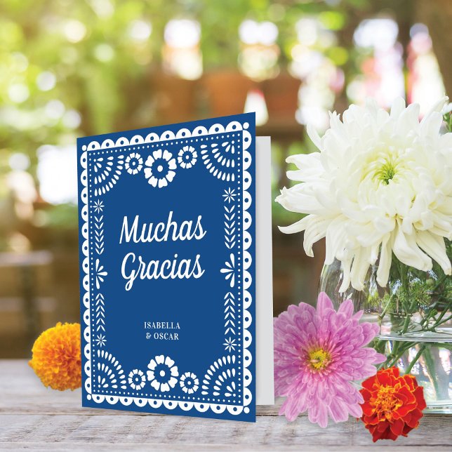 Cartão De Agradecimento Belo Ornamentado Papel Picado Casamento Azul (Criador carregado)